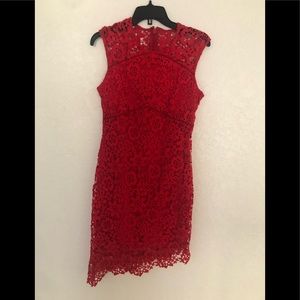 Bebe size 6 red asymmetrical womens crochet dress